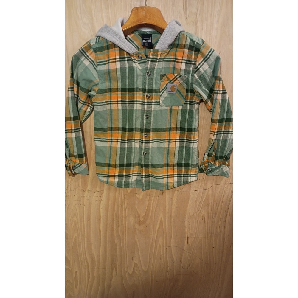 Carhartt Boys Plaid Hooded Flannel Shirt TW8205-B Size S 8-10 Autumn, Gorpcore. - Picture 2 of 6